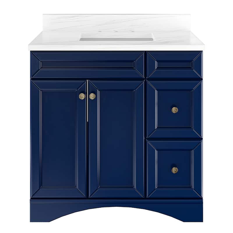 36 in. W x 22 in. D x 35.4 in. H Bath Vanity in Gray with Navy Blue Top and Basin