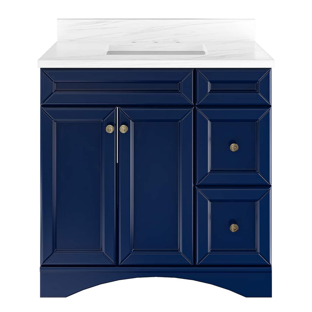 36 in. W x 22 in. D x 35.4 in. H Bath Vanity in Gray with Navy Blue Top and Basin