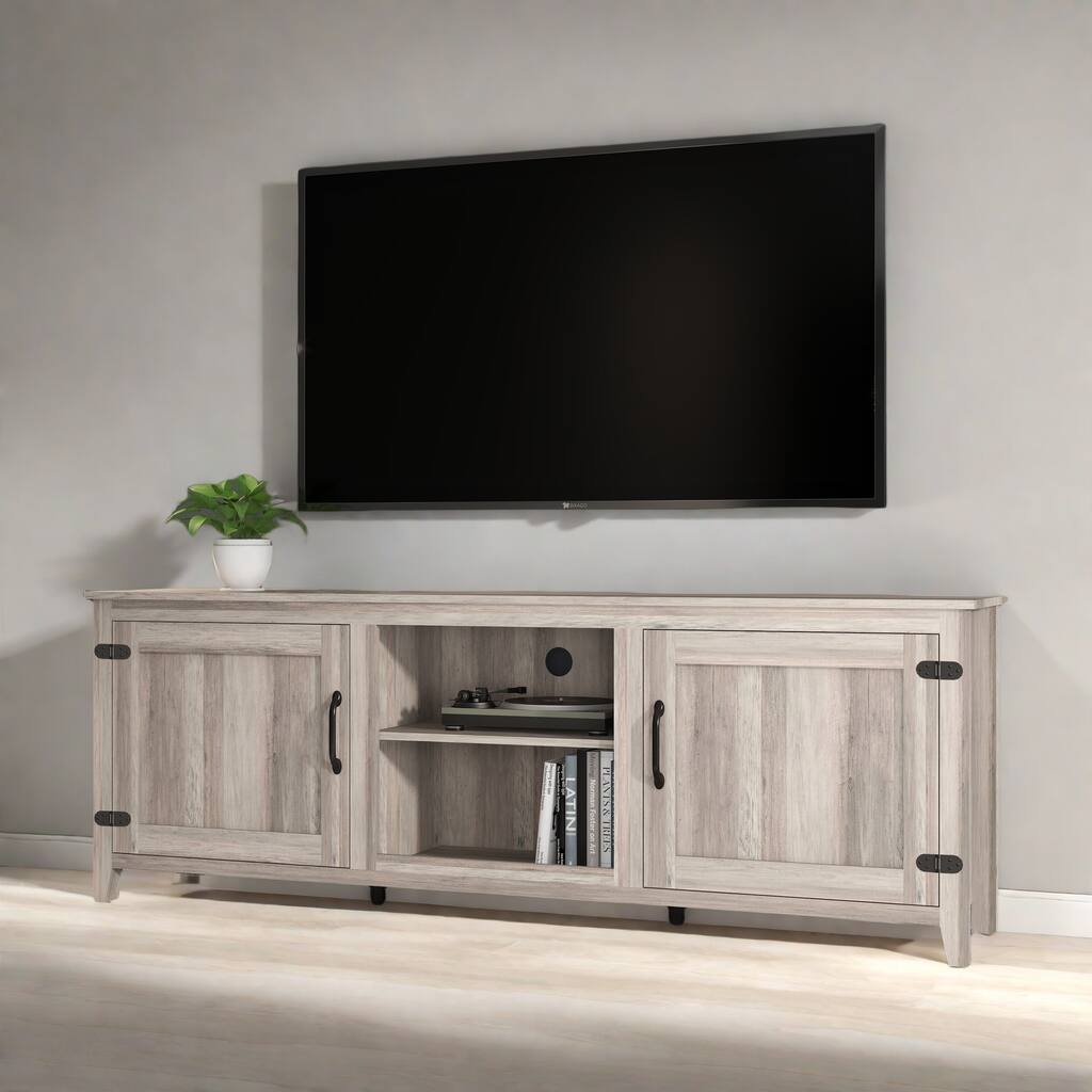 70.08" Industrial TV Stand with 4 Open Shelves and 2 Cabinets - Fits 60" TVs