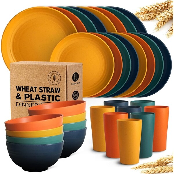 32-Piece Kitchen Plastic Wheat Straw Dinnerware Set, Service for 8