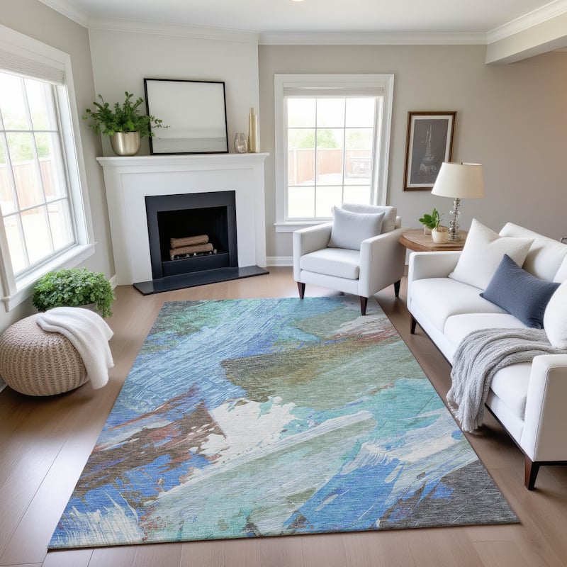 Premium Washable Super Soft Contemporary Brush Mayfield Rug - Sky - 9' x 12'