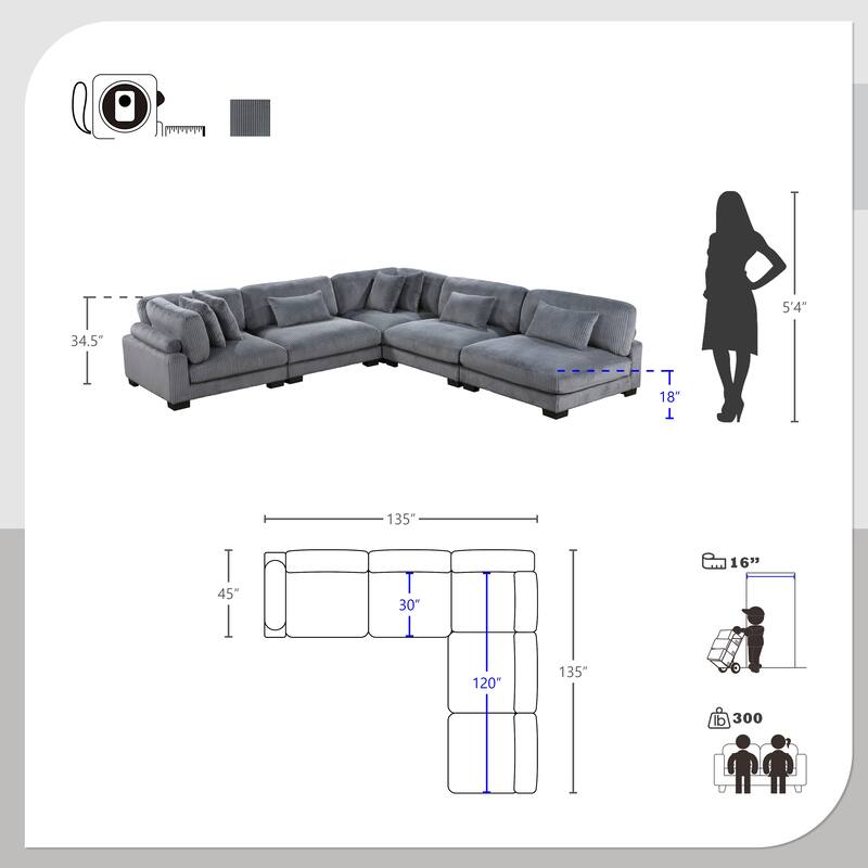 Braidy Corduroy 5-Piece Modular Sectional Sofa