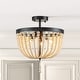 preview thumbnail 6 of 6, 3-Light Black Finish Natural Wood Beaded Semi Flush Mount