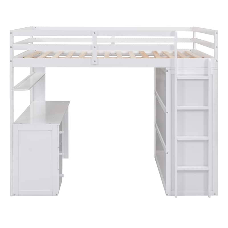 Full size Loft Bed with Drawers,Desk,and Wardrobe-Gray - N/A