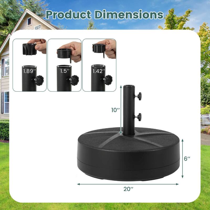 Costway Patio Round Umbrella Base with 2 Adjustable Knobs & 3 Adapters - See Details