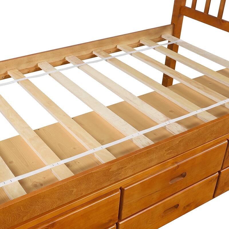 Twin Size Platform Storage Bed Solid Wood Bed with 6 Drawers