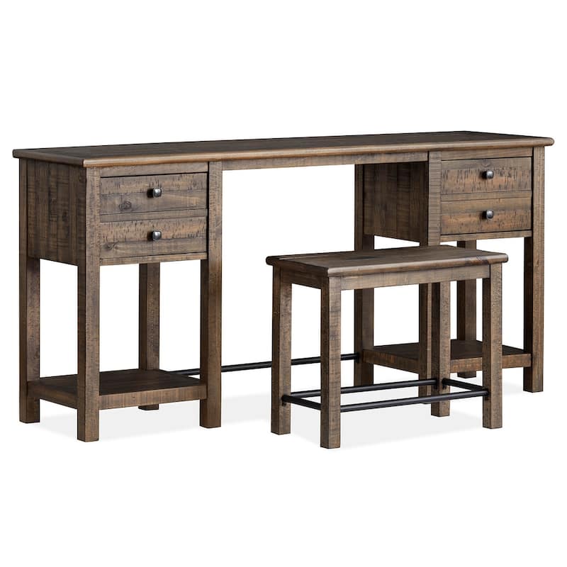 Magnussen Home Smithton Homestead Brown Rectangular Sofa Table with 1 Stool - 64''W x 16''D x 30''H