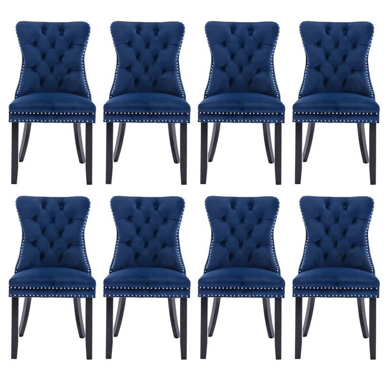 Tufted Naliheads Solid Wood Upholstered Dining Chairs (Set of 8) - Navy BlackLegs