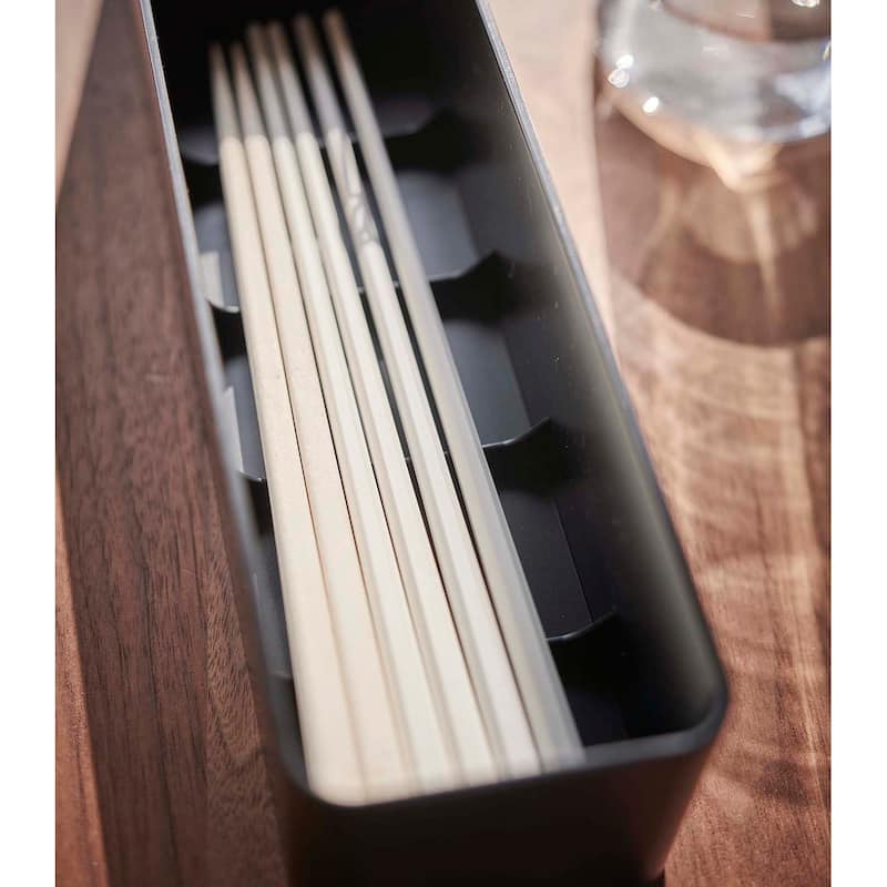 Yamazaki Home Utensil Case, Plastic and Wood, Lid - L 2.95 x W 12.87 x H 3.15 inches