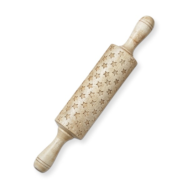 slide 2 of 3, 14" Stars Embossed 4th Of July Patriotic Cooking Rolling Pin - Natural