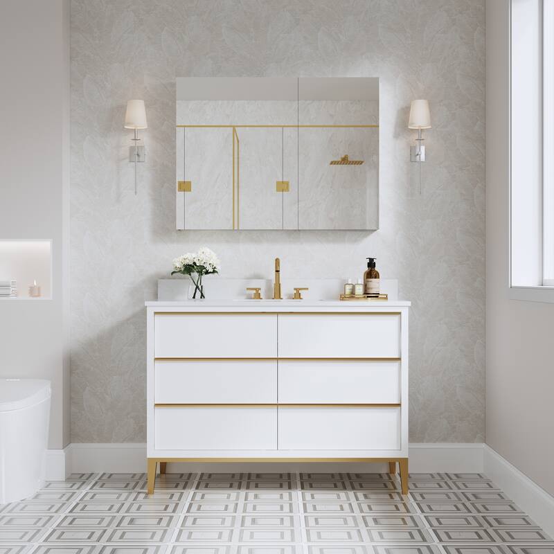 40''W X 30''H Recessed Or Surface Wall Mount Bathroom Medicine Cabinet With Adjustable Glass Shelves