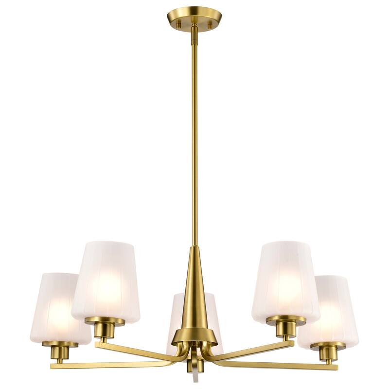 Lune 5 Light Chandelier Vintage Brass Finish Etched White Glass - Vintage Brass