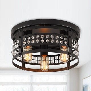 Modern Black 3-Light Crystal Flush Mount Ceiling Light - Bed Bath ...
