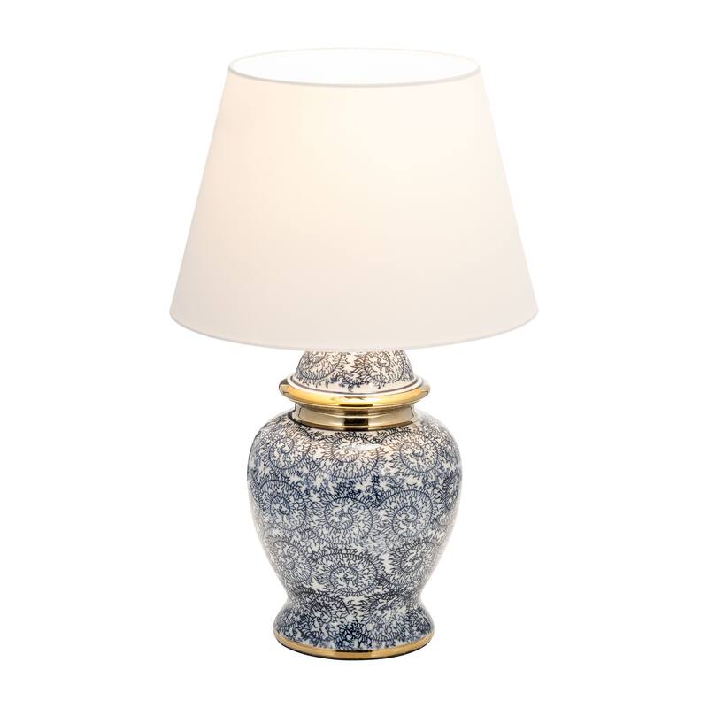 Sagebrook Home Traditional 19" Chinoiserie Table Lamp Contemporary Blue and White Ceramic Lamp with White Lamp Shade