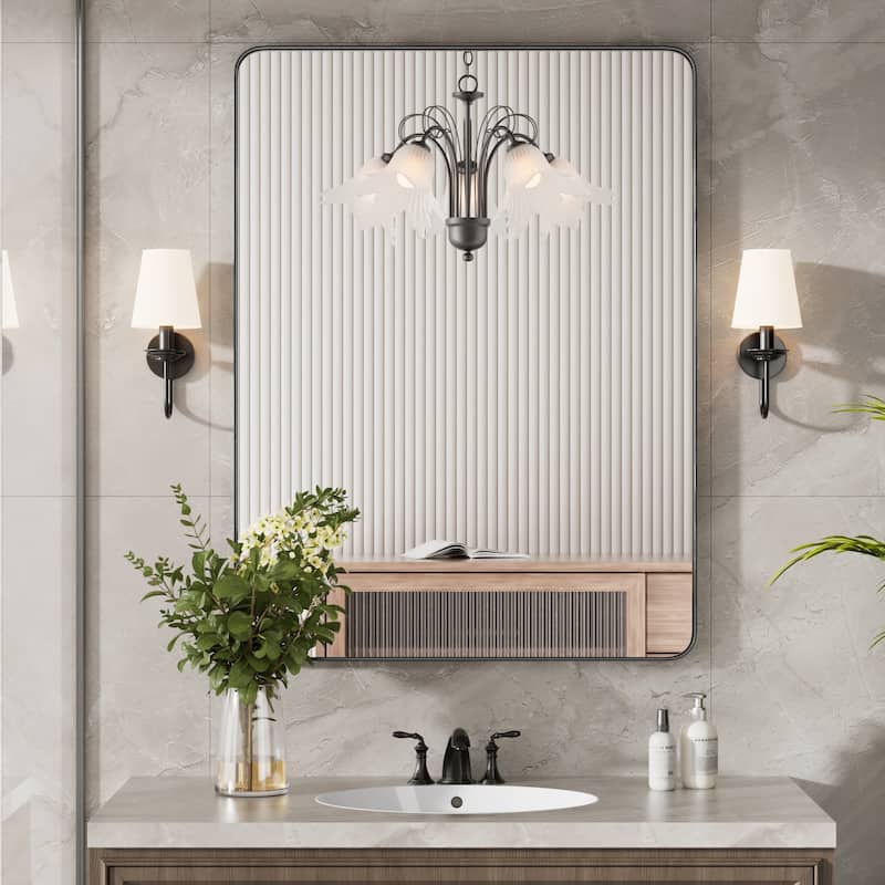 Modern Rounded Rectangle Metal Frame Wall Mirror for Bathroom Vanity (1 Piece)