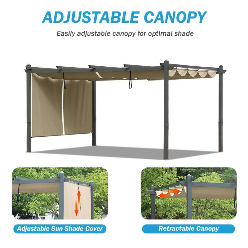 Aoodor 12' x 14' Outdoor Pergola with Aluminum Frame & Retractable Canopy