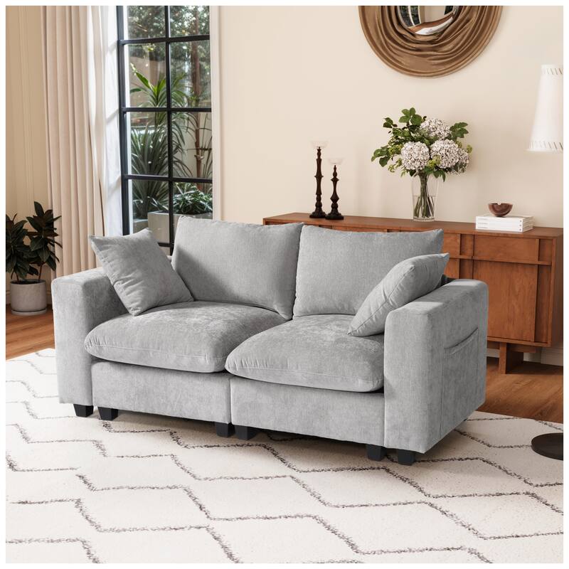 Lucca Chenille Upholstered Modular Loveseat with USB Port