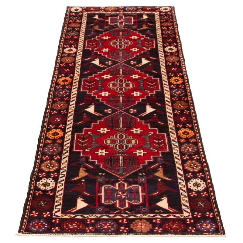 ECARPETGALLERY Hand-knotted Anadol Black, Red Wool Rug - 3'4 x 9'7