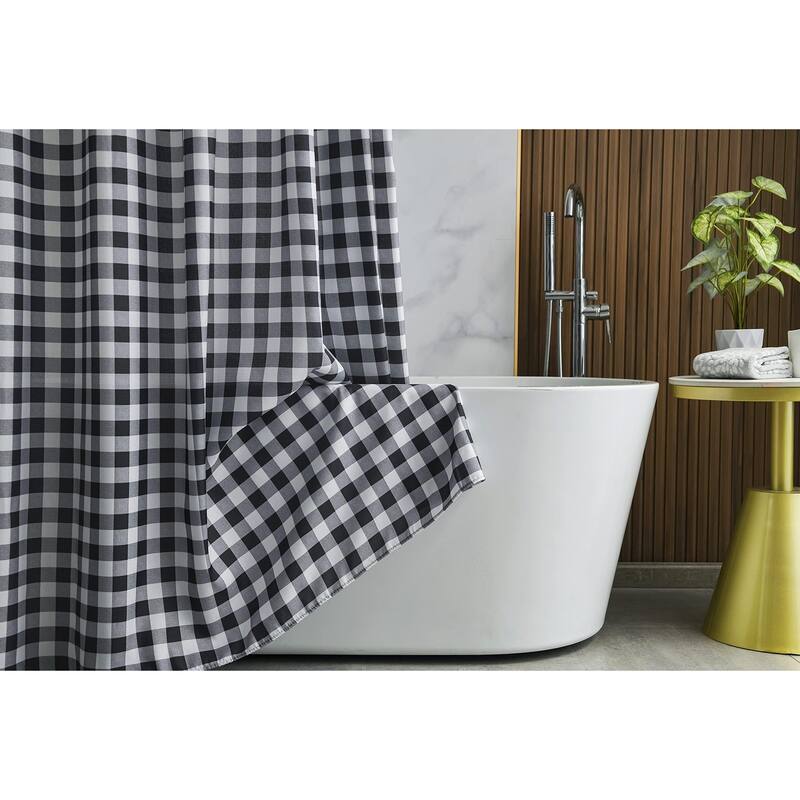 Textured Fabric Shower Curtains 72" X 72", Black & Grey Printed