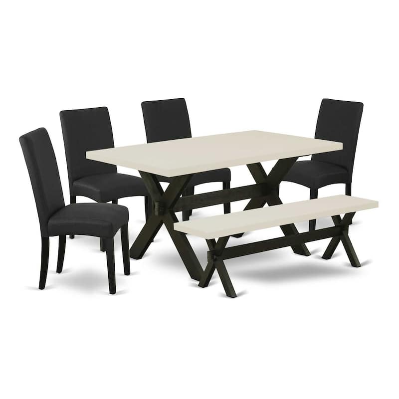 HomeStock 6-Piece Natural Oak Finish Solid Wood Top dining Table with 1-Bench and 4-Chairs
