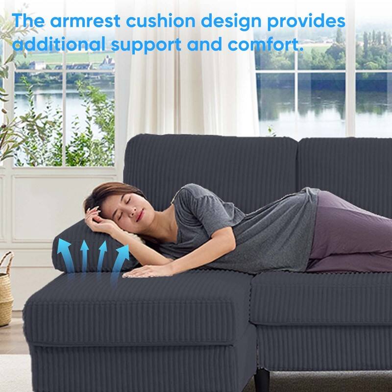 Mixoy W110"U-Shaped Sectional Sofa Couches with Double Chaises and Sleepable Armrests,Corduroy Upholstered 4-Seater Sofa