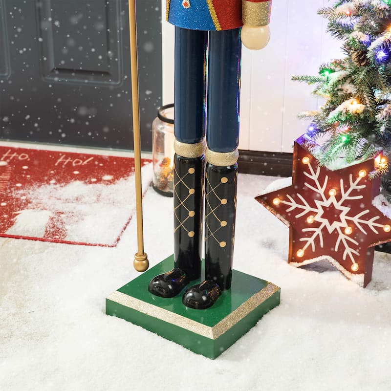 Glitzhome 54"H Oversized Wooden Christmas Glitter Nutcracker Xmas Indoor Porch Decor