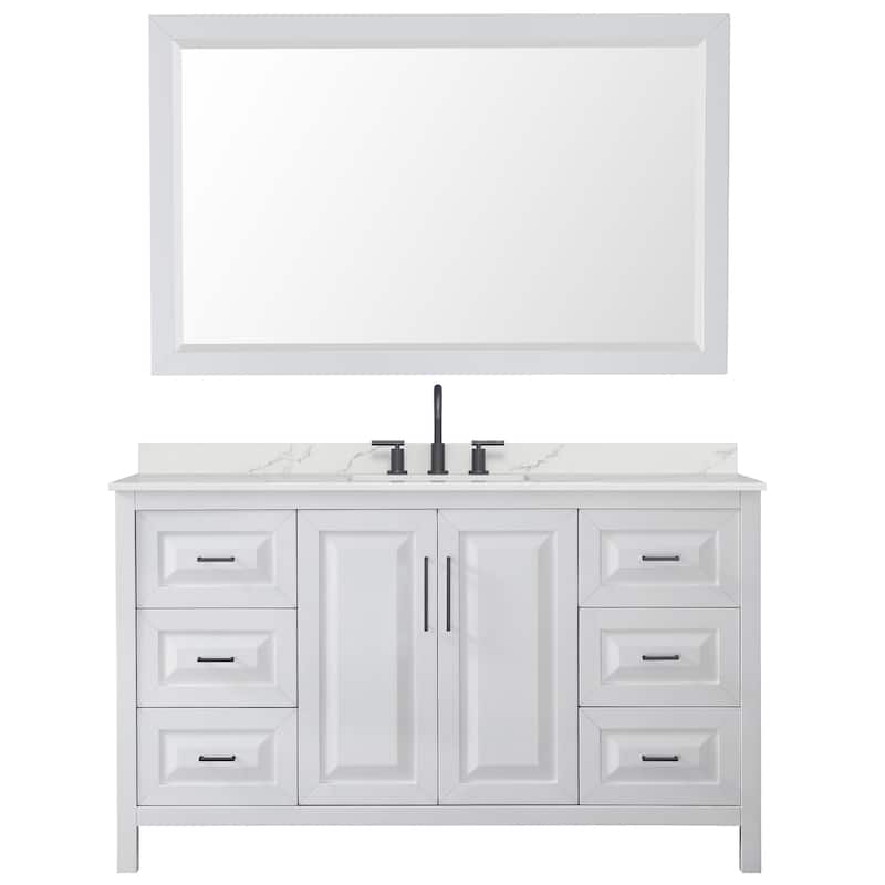 Daria 60-inch Single Vanity, 3 Hole Quartz Top, 58-inch Mirror
