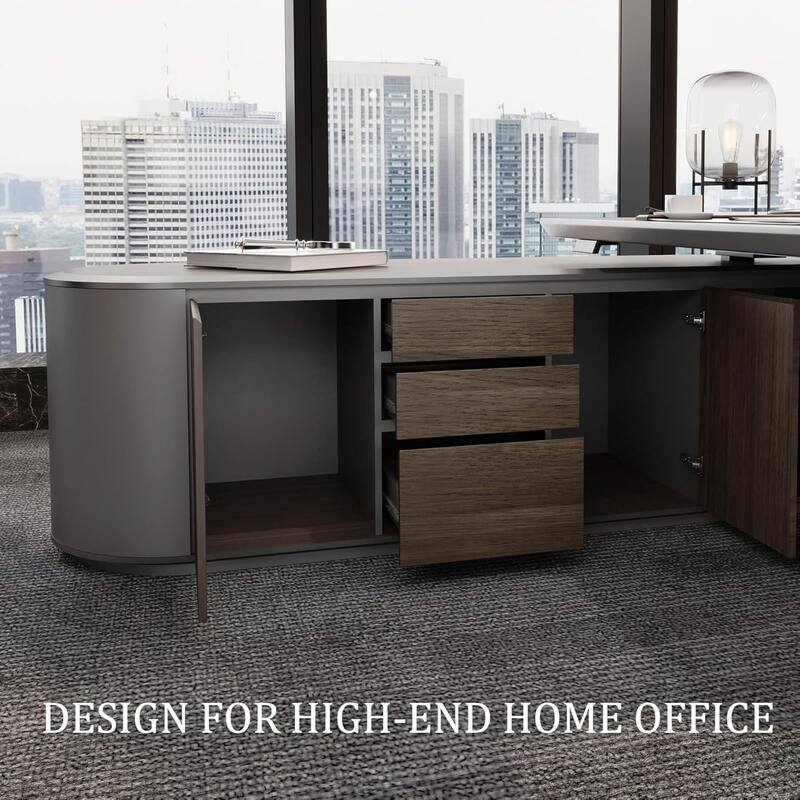 WESOME Sit & Stand Adjustable Height Reversible L Shaped Executive Desk with File Cabinets Drawers Universal Charging Ports