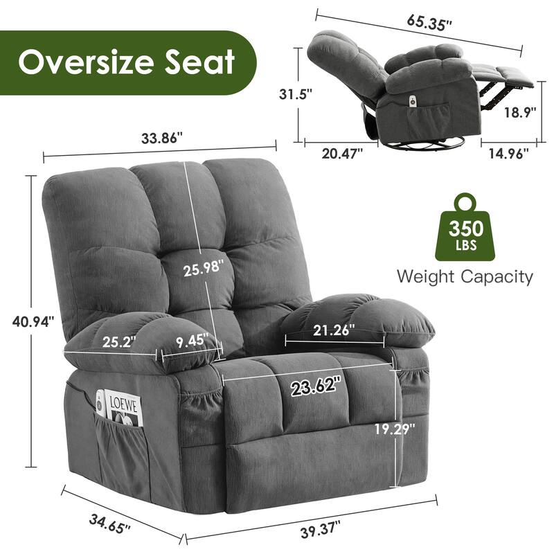 Massage Recliner Chair with Vibration and Lumbar Heating 350LB Capacity Swivel Rocker