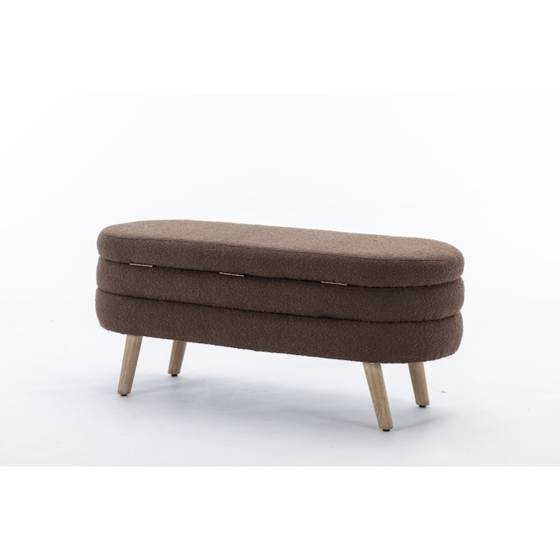 Boucle Fabric Storage Bench Bedroom Bench With Wood Legs For Living Room Bedroom Indoor