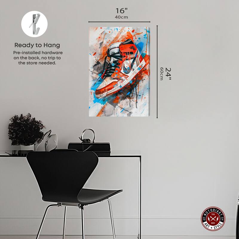 Notoriart Colorful Splatter Sneaker Gallery Wrapped Sneaker 1 Piece Canvas Wall Art