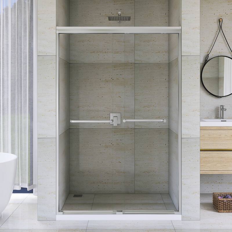 Double Sliding Framed Shower Door in Matte Black Finish - 48'' x 0.25'' x 72'' - Brushed Nickel