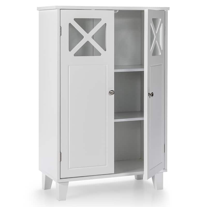 Costway Bathroom Cabinet Wooden Storage Cabinet Free Standing w/