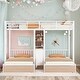 preview thumbnail 15 of 24, Safety Full Over Twin Triple Bunk Bed With 2 Pull-Out Drawers,With The Desk And 3-Layer Shelves Between Twin Size Beds