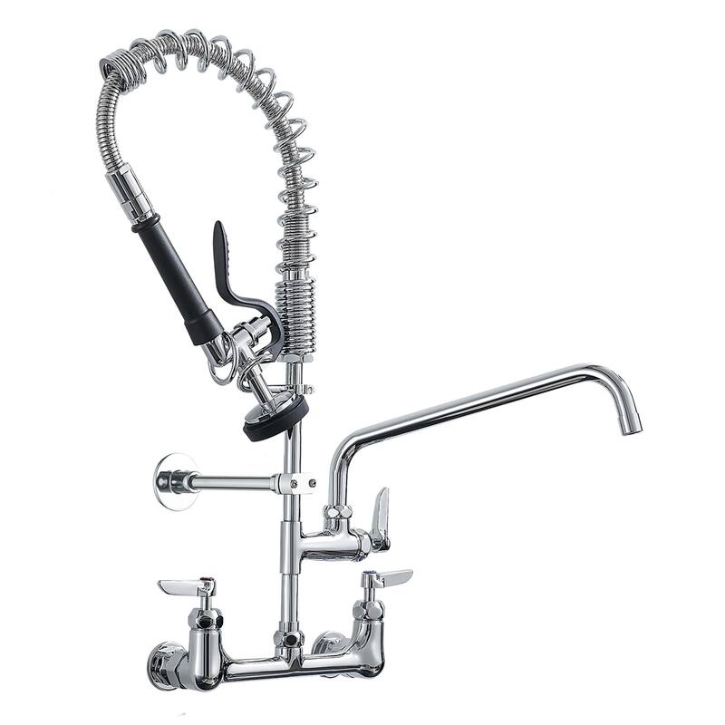 26 Inch Modern Commercial Brushed Nickel Kitchen Faucet with Pre-Rinse Sprayer - 8 In. W X 25 In. H X 8 In. D