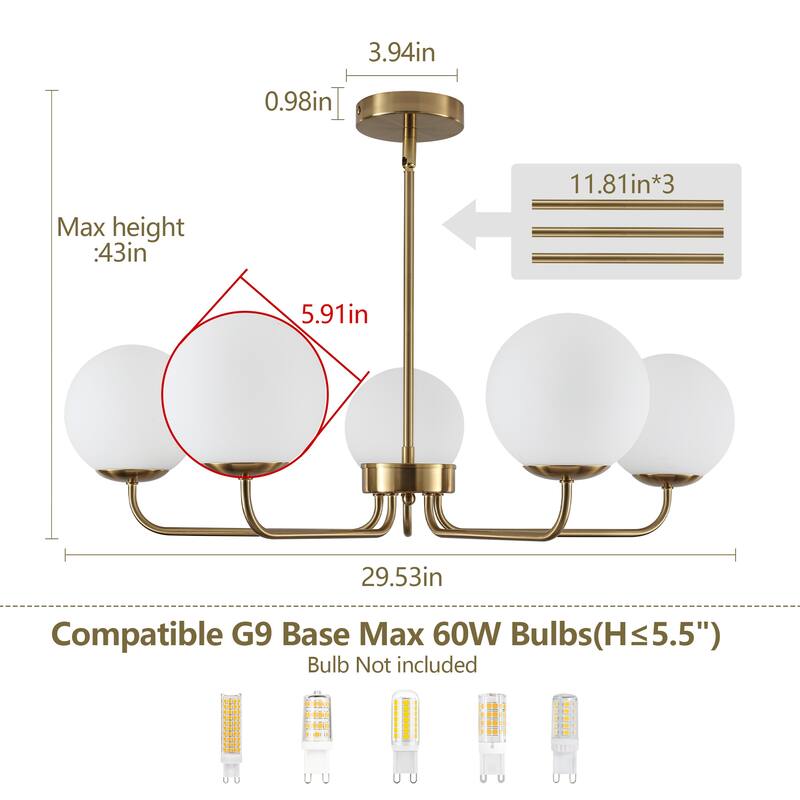5-Light Dimmable Globe chandelier