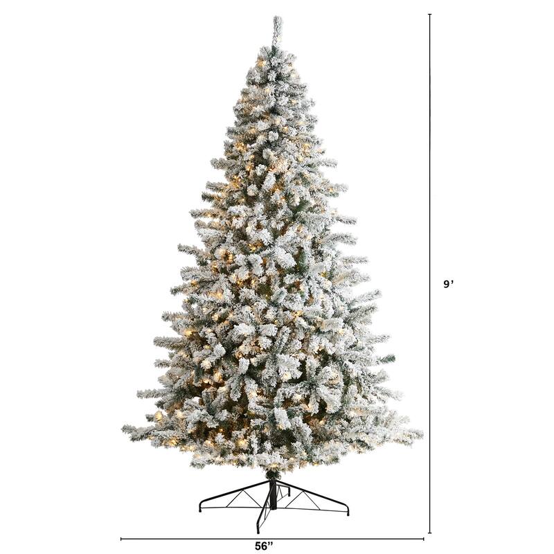 9' Pre-Lit Flocked Rock Springs Spruce Christmas Tree, Warm Clear LED Lights - 9 Foot