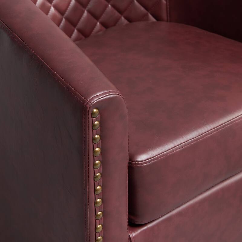 KINWELL 29" Wide Tufted PU Leather Swivel Barrel Chair (Set of 2)