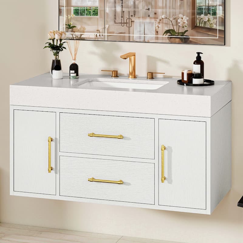 Moasis 40" Floating Wall Mounted Bathroom Vanity with 2 Drawers & 2 Storage Cabinet - White - 40"W x 21"H x 19.6"D