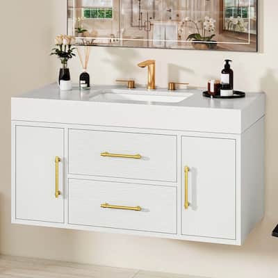 Moasis 40" Floating Wall Mounted Bathroom Vanity with 2 Drawers & 2 Storage Cabinet