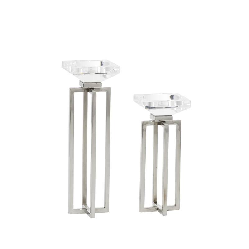 Stainless Steel Metal Geometric Decorative Candle Holder with Diamond Inspired Top - Set of 2 Silver - Roche River Decor