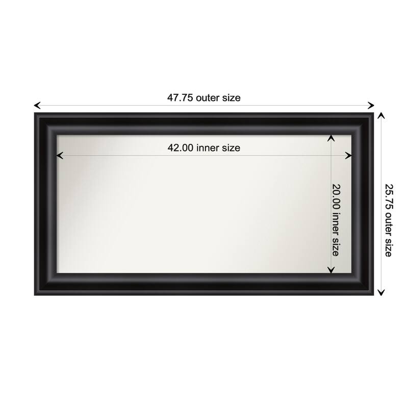 Grand Black Framed Non-Beveled Custom Wall Mirror, Bathroom Vanity Mirror - Outer Size: 47.75 x 25.75