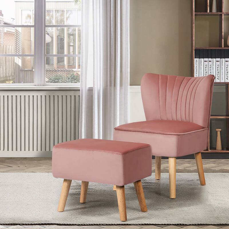 Costway Leisure Chair and Ottoman Thick Padded Velvet Tufted Sofa Set