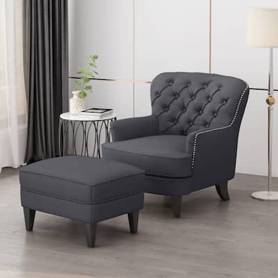 Correia Contemporary Tufted Fabric Club Chair and Ottoman Set by Christopher Knight Home