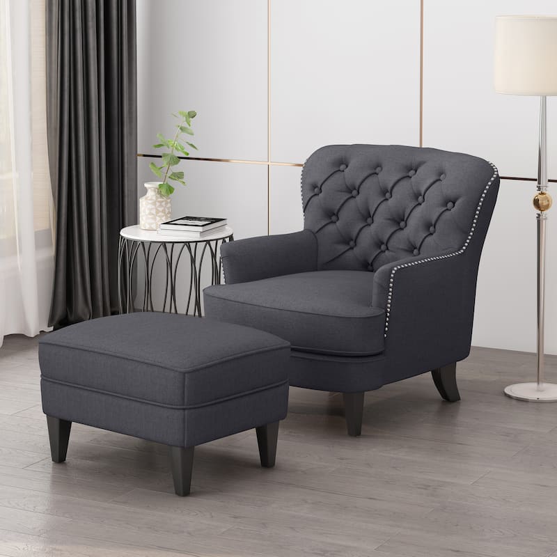 Lounge Chair Club Chair with Nailhead Trim, Comfortable Seating Sofa Chair Lobby Chair Entryway Chair with Footrest - Grey