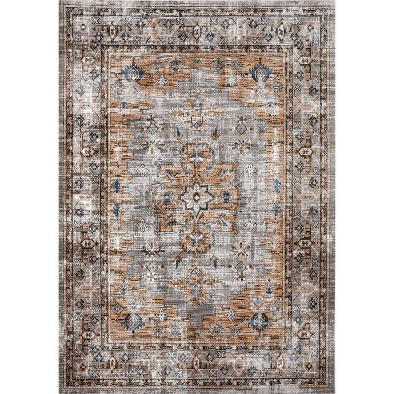 Sheffield Collection - Grey/Beige/Blue Border Rug