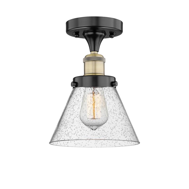Innovations Lighting Edison Large Cone - 1 Light 7" Semi-Flush Mount - Black Antique Brass/Seedy