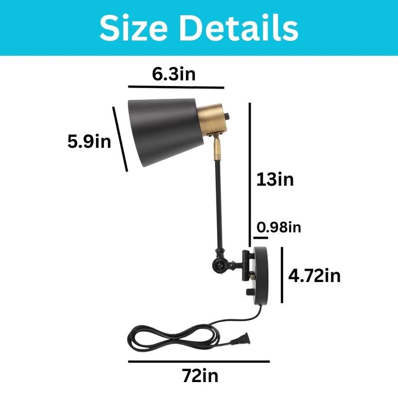 E26 Base plug in wall lamp black/Gold bedroom lamps wall metal wall light