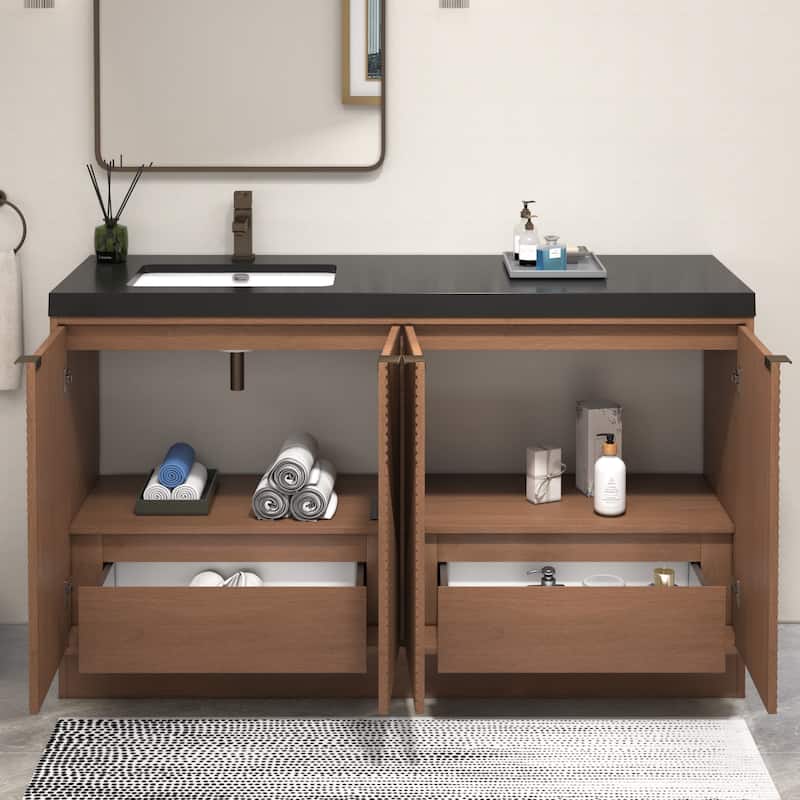 Milano 60" Freestanding Bathroom Vanity with Left Black Acrylic Sink