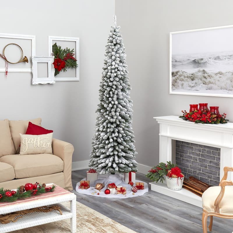 8Ft Pencil Christmas Tree Pre-Lit, Skinny Artificial Tree with 500 Lights, Holiday Decor - Green - 96